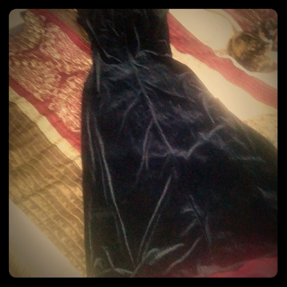 Vintage Black Velvet cap sleeve ..floor length dre